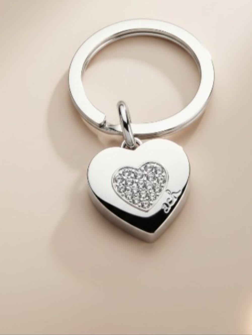Coach Silver Heart Keyring with Pave Crystal Heart